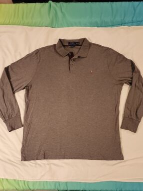 Vintage Polo by Ralph Lauren Men's Gray Long-Sleeve Polo Shirt. Size XL